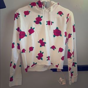 White hoodie with red roses